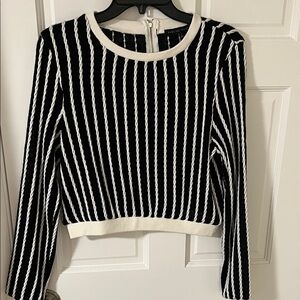 English Factory Women’s Cropped Knit Top Black/white cabled stripes Size Small